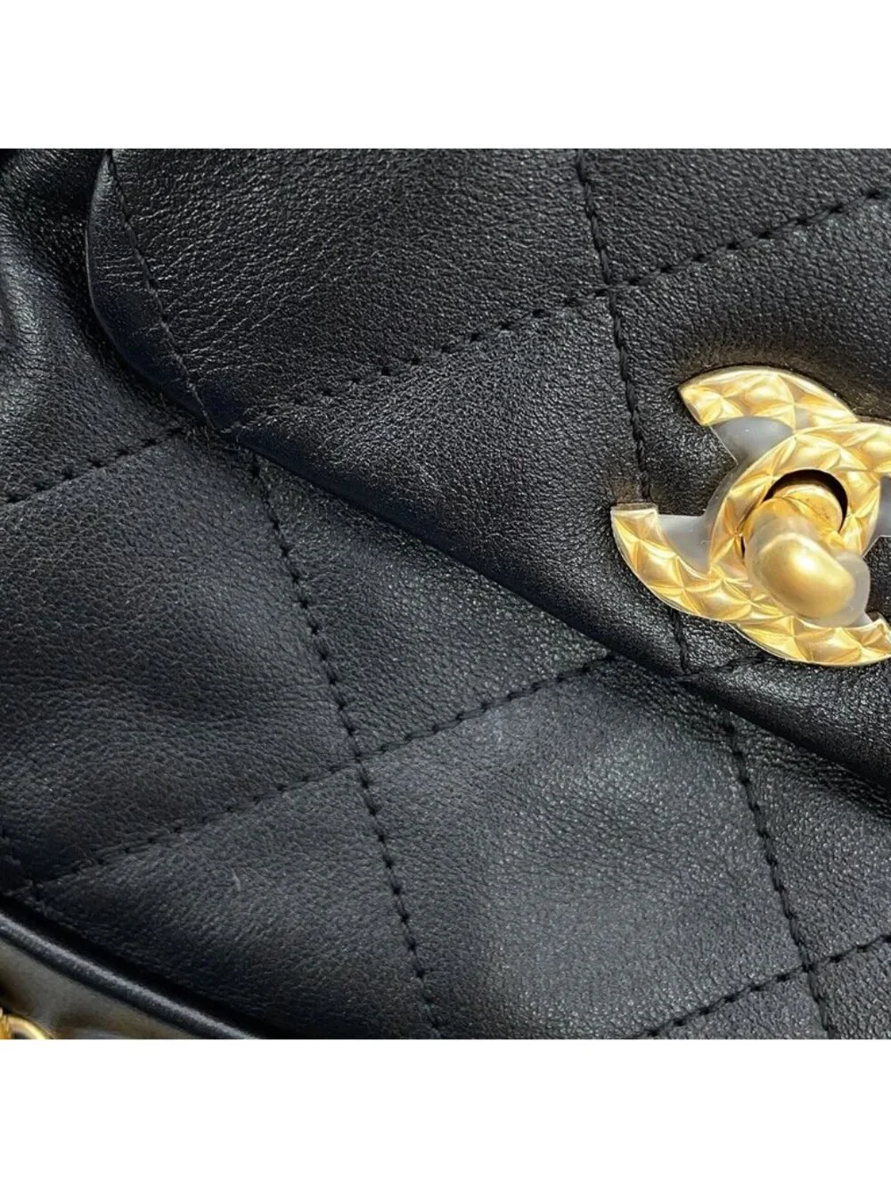 Chanel Backpack Quilted CC Logo Icon Chain Leather Black